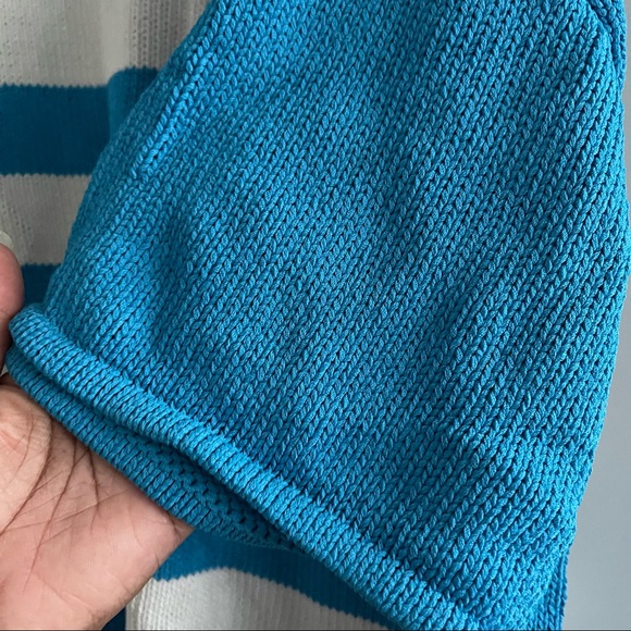 Blue & white stripe color block knit top - Picture 4 of 8